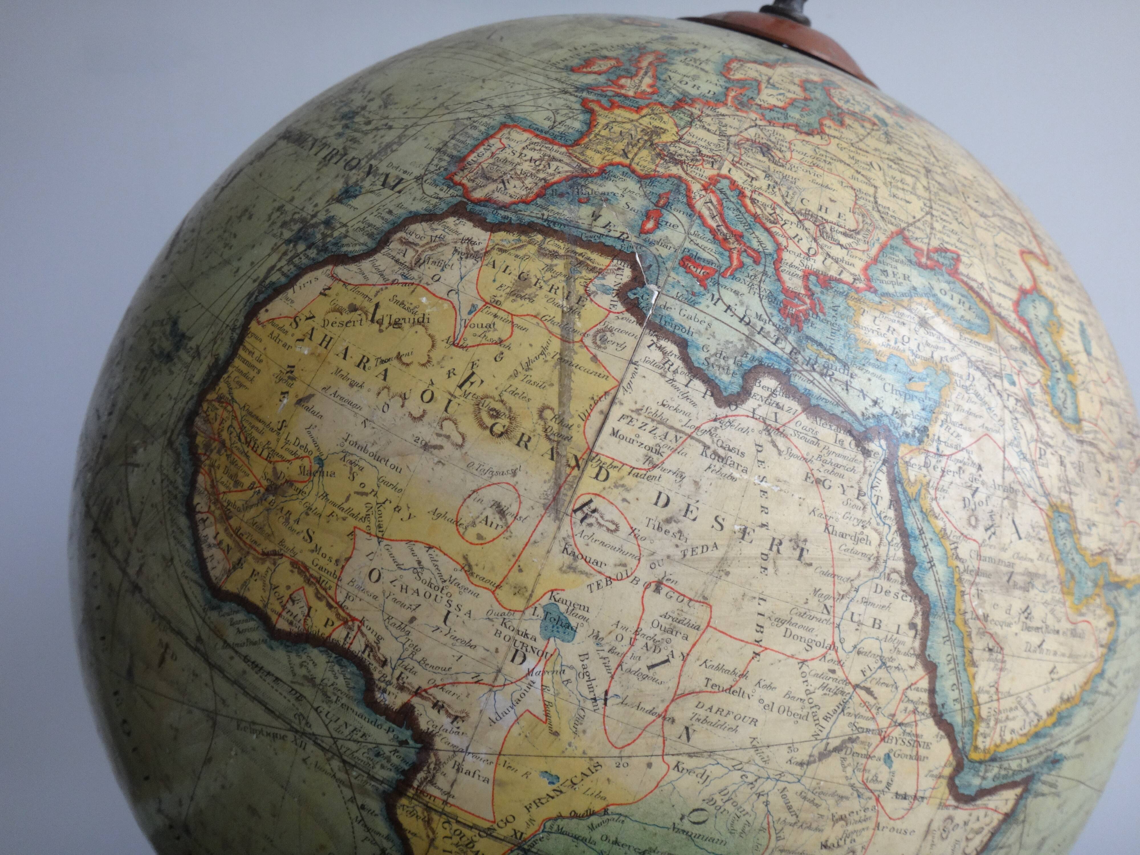Earth globe l lebegue world map with cast 60cm paris xix