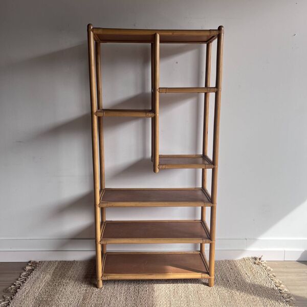 Etagere Bibliotheque vitrine bambou Rotin 70’s vintage