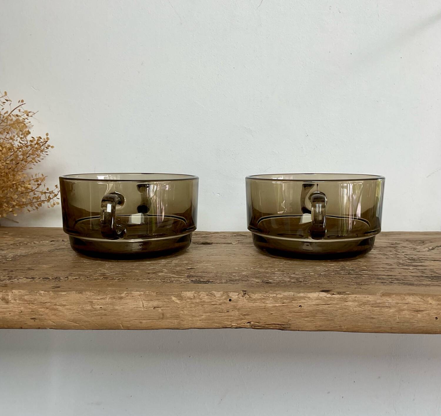 2 bols verre fumé vintage