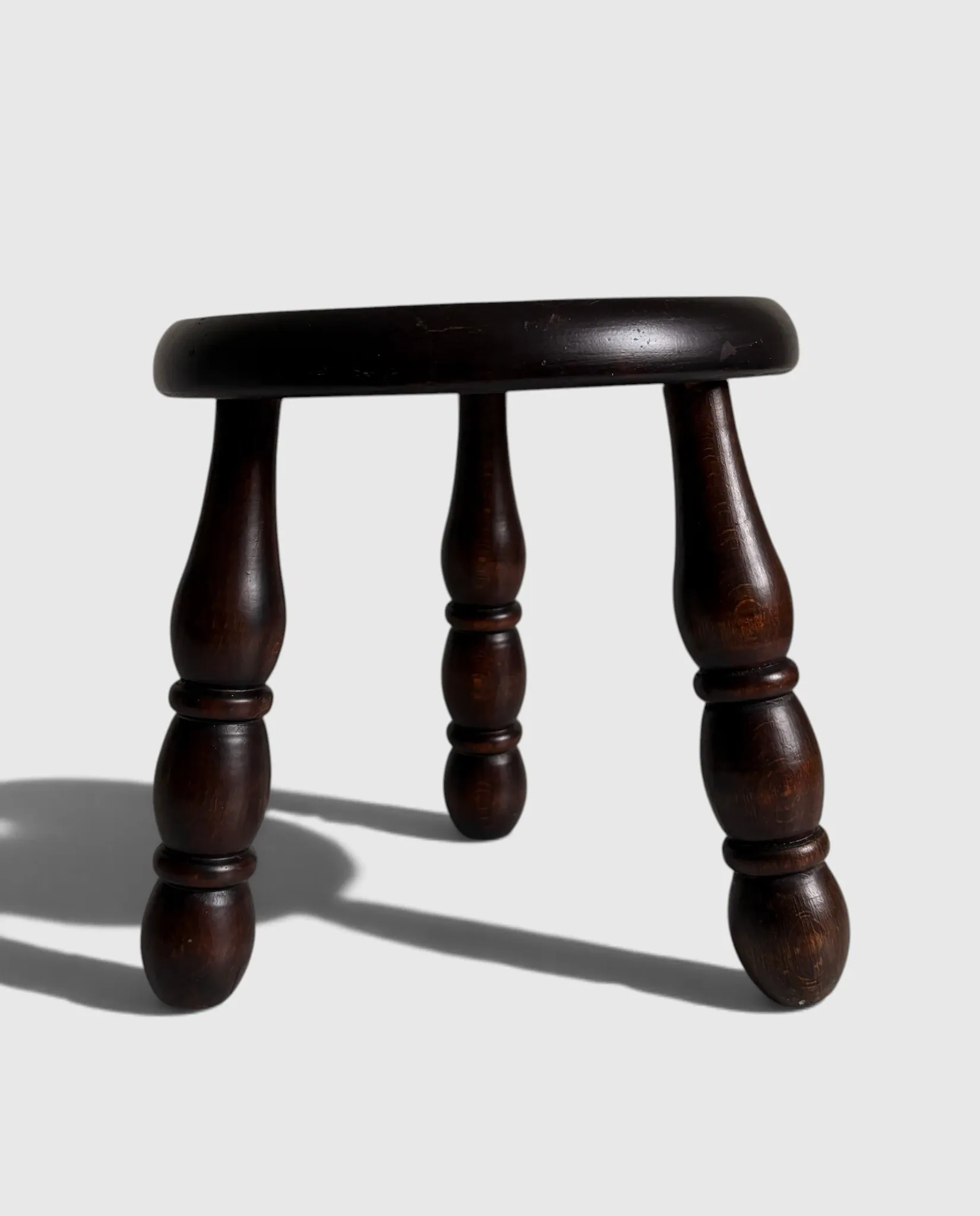 French Art Deco Tripod Stool in Chestnut, Attributed to Dudouyt, 1940s