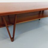 Large vintage Scandinavian double-topped teak coffee table by Kurt Østervig from the 1950s