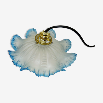 Opaline blue serrated hanging lamp