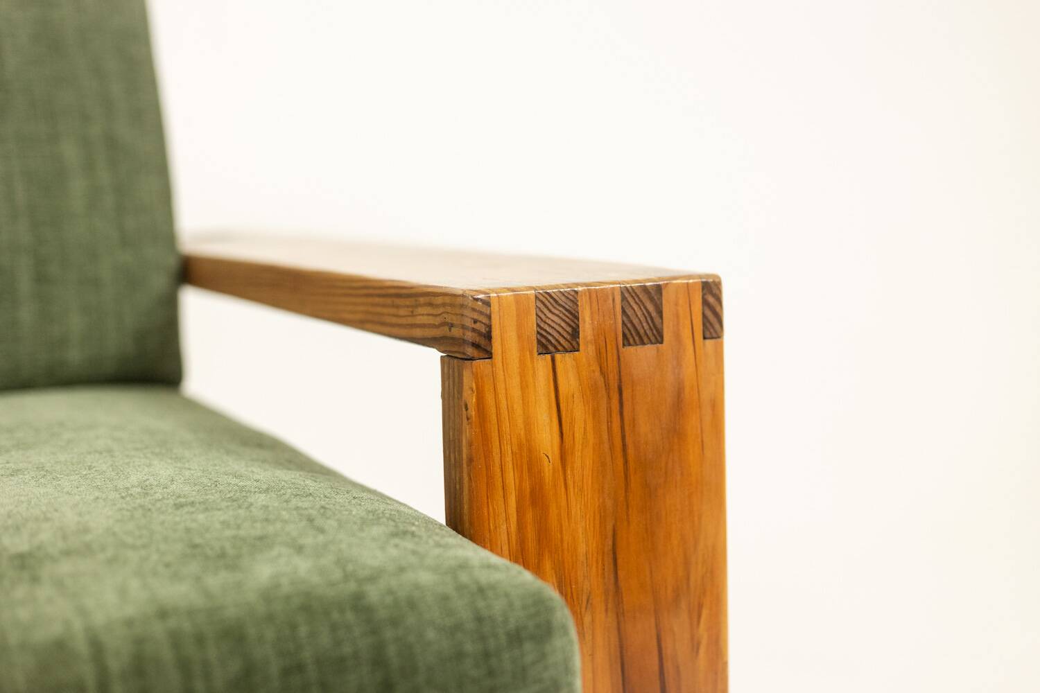 Pair of modernist style armchairs in pitch pine. 1960s.