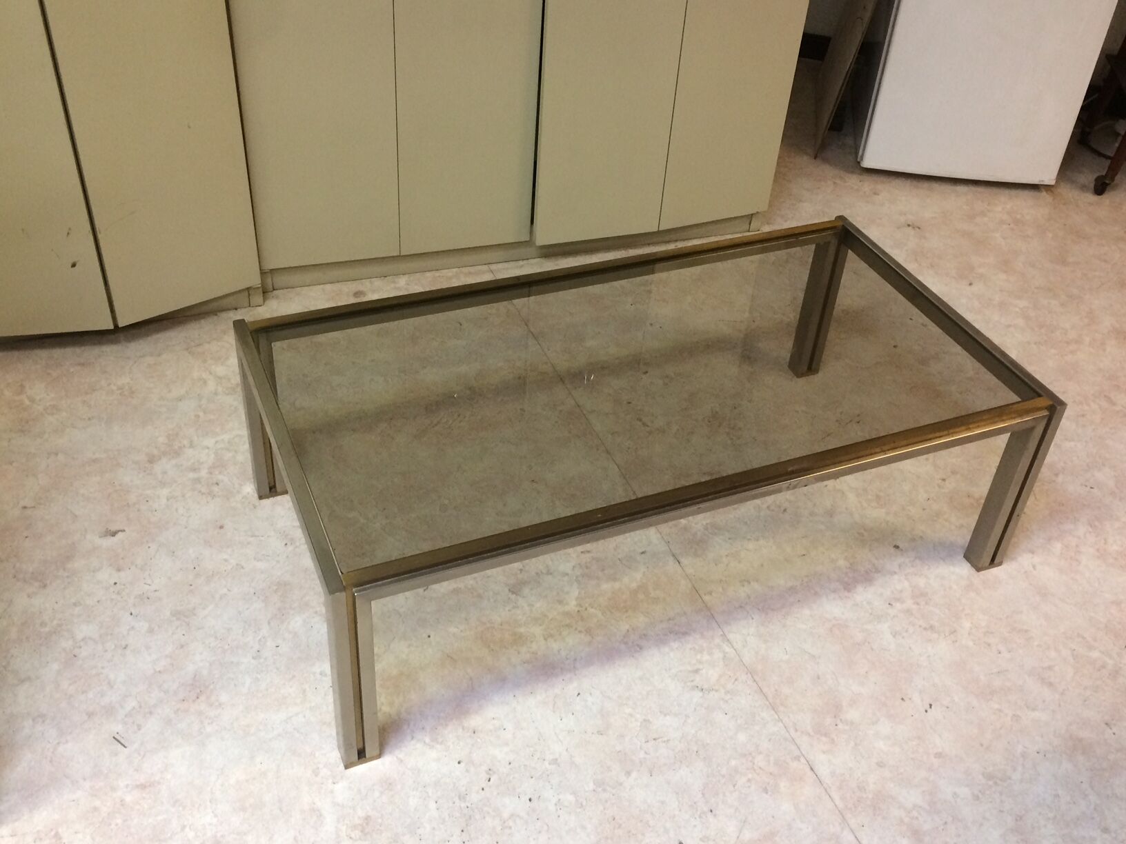 Coffee table with square tubular structure and smoked glass - 1970