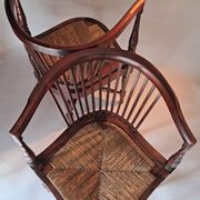Pair of wicker corner armchairs in mahogany, Jugendstil, 1900.