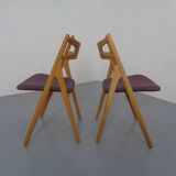 CH 29 Sawbuck Chairs in Oak and Wool by Hans J. Wegner for Carl Hansen & Son, 1950s, Set of 2