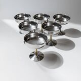 Set of 6 Vintage Champagne Bowls: Argent Stainless Steel with Golden Stem – Italian 1970s Retro Tableware