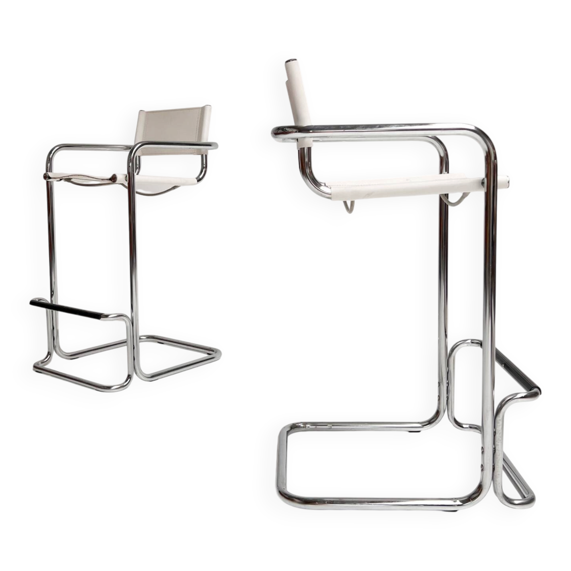 Set of 2 leather bar stools attributed to Mart Stam, 1970s