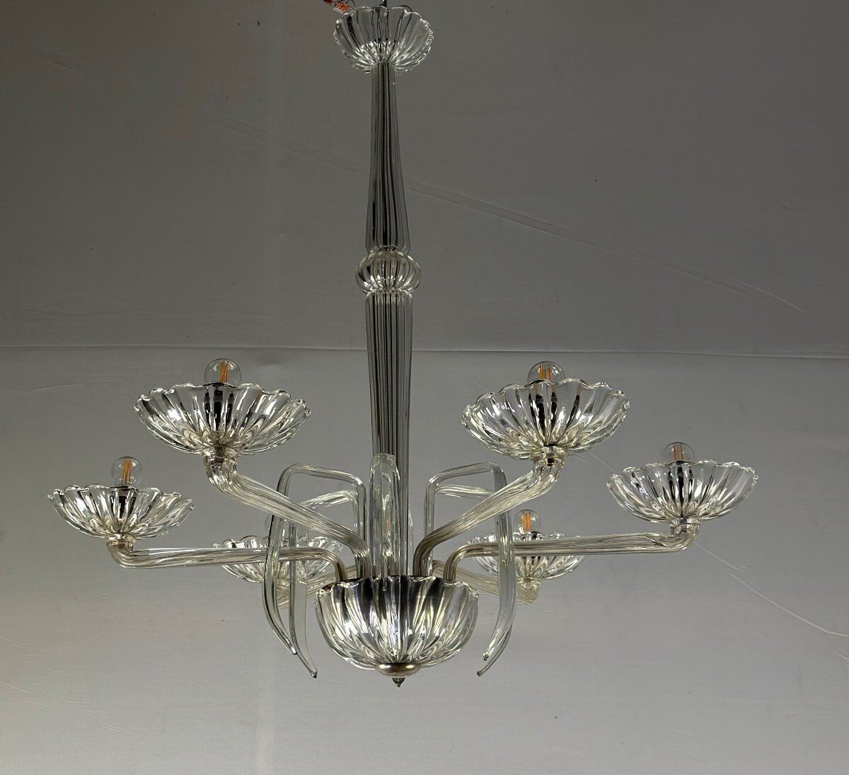 Venetian chandelier in transparent Murano glass circa 1950