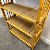 Boho chic arched bamboo shelves 1970s MCM Italian Dal Vera freestanding bookcase