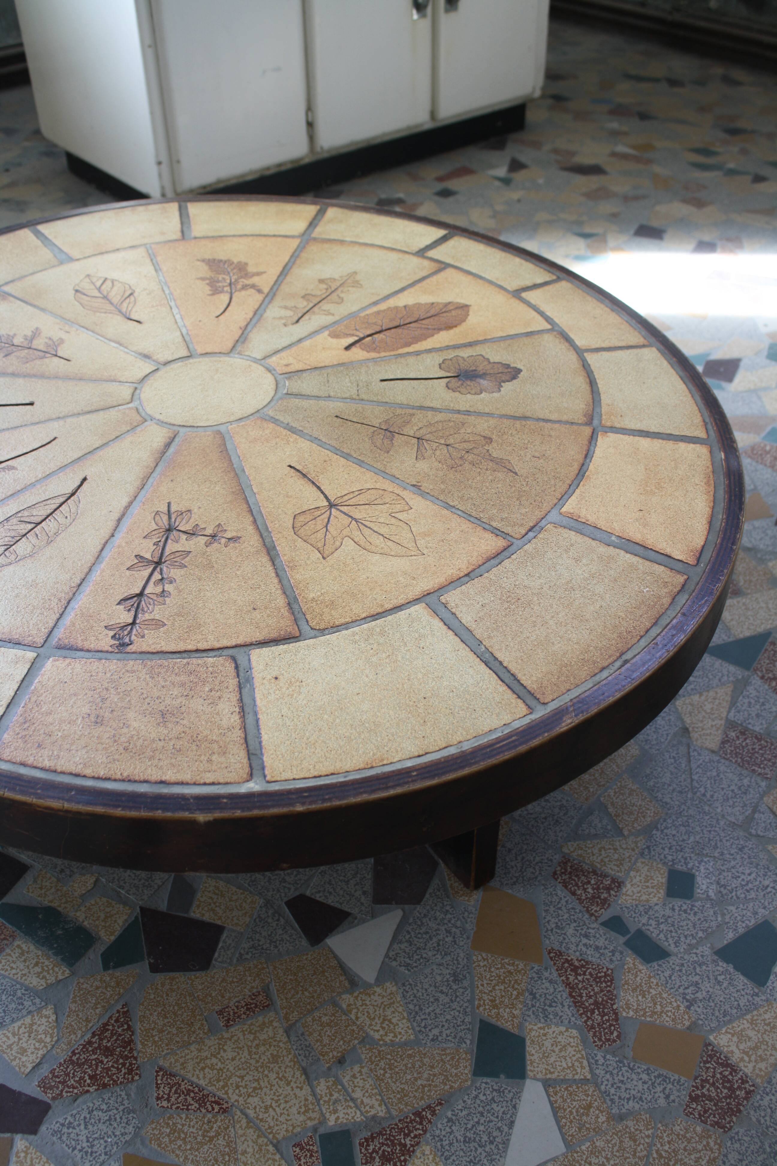 Tiled coffee table signed scrubland Roger Capron