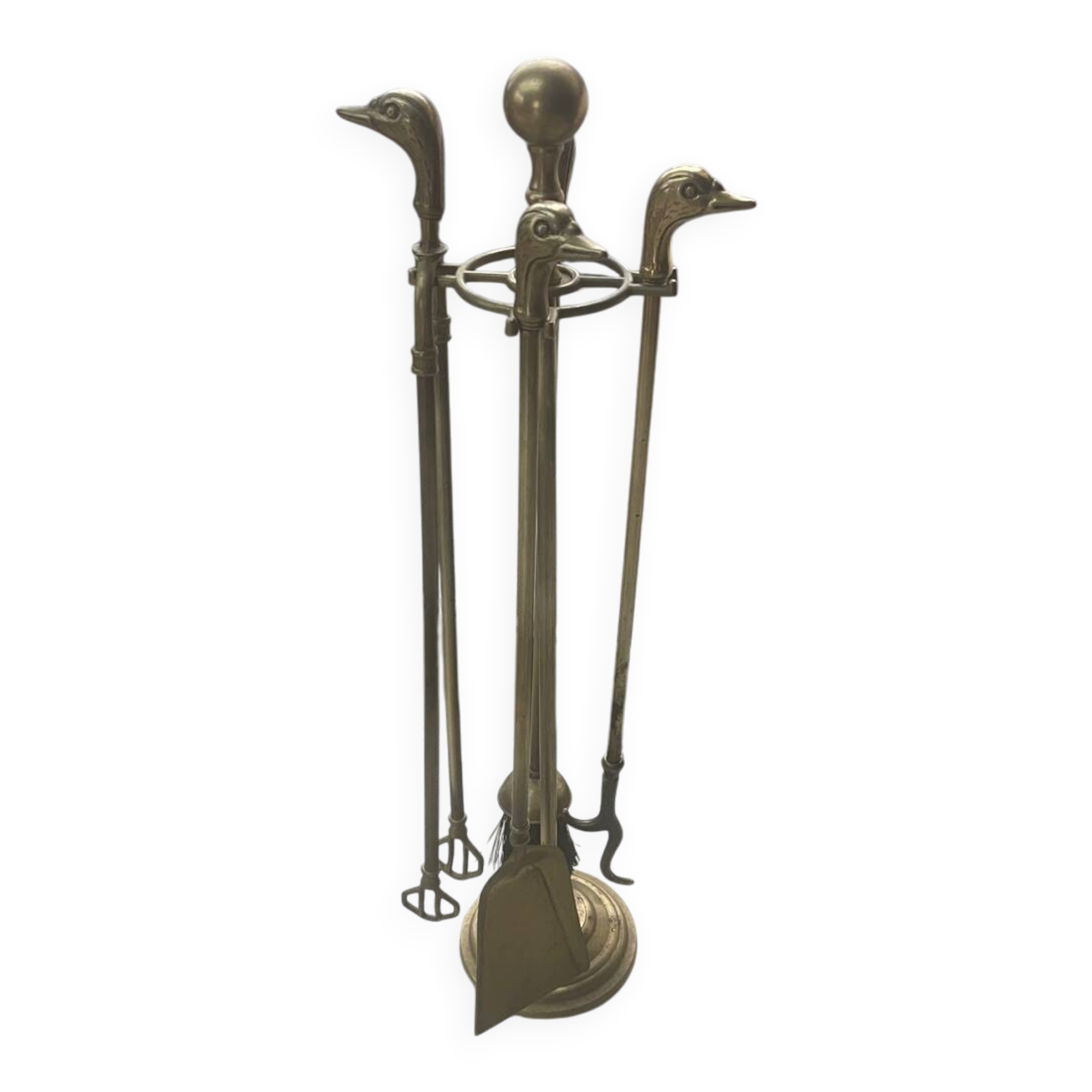 Brass fireplace tool set