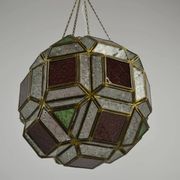 Multicolored Pressed Glass and Brass Pendant Lantern, Scandinavia, circa 1940s–1950s