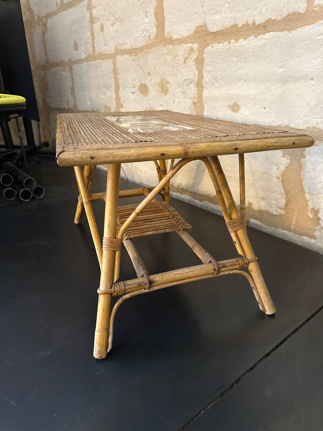 Rattan and ceramic coffee table