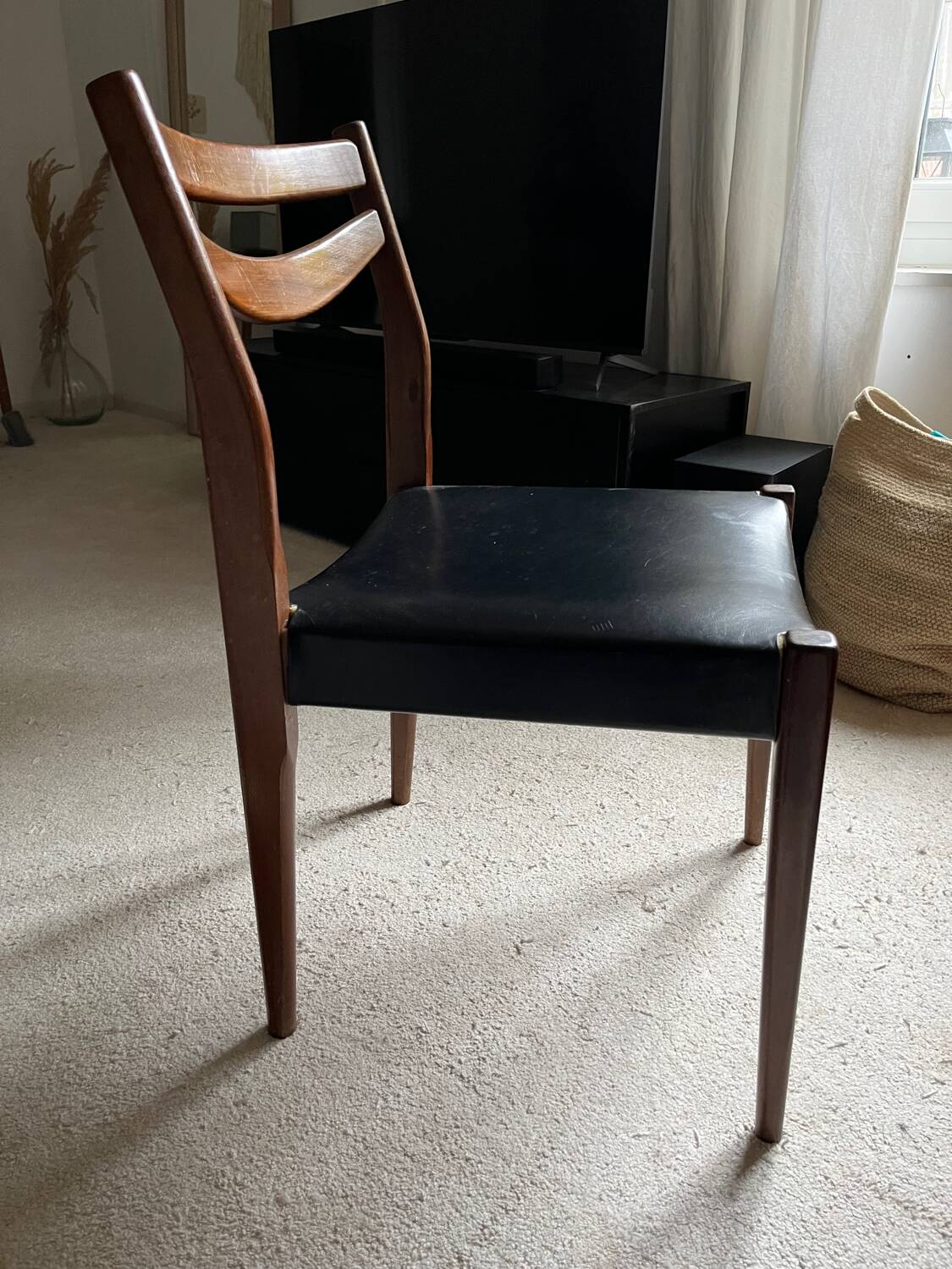 Scandinavian teak and leatherette chair
