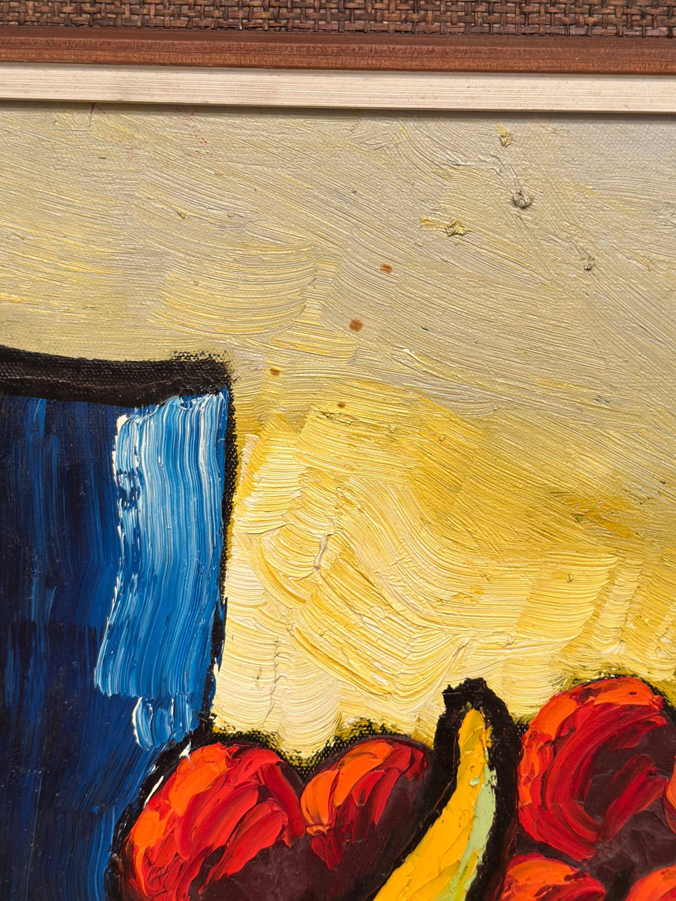 Huile sur toile originale suédoise – « Nature morte avec fruits et vase » par Rollo