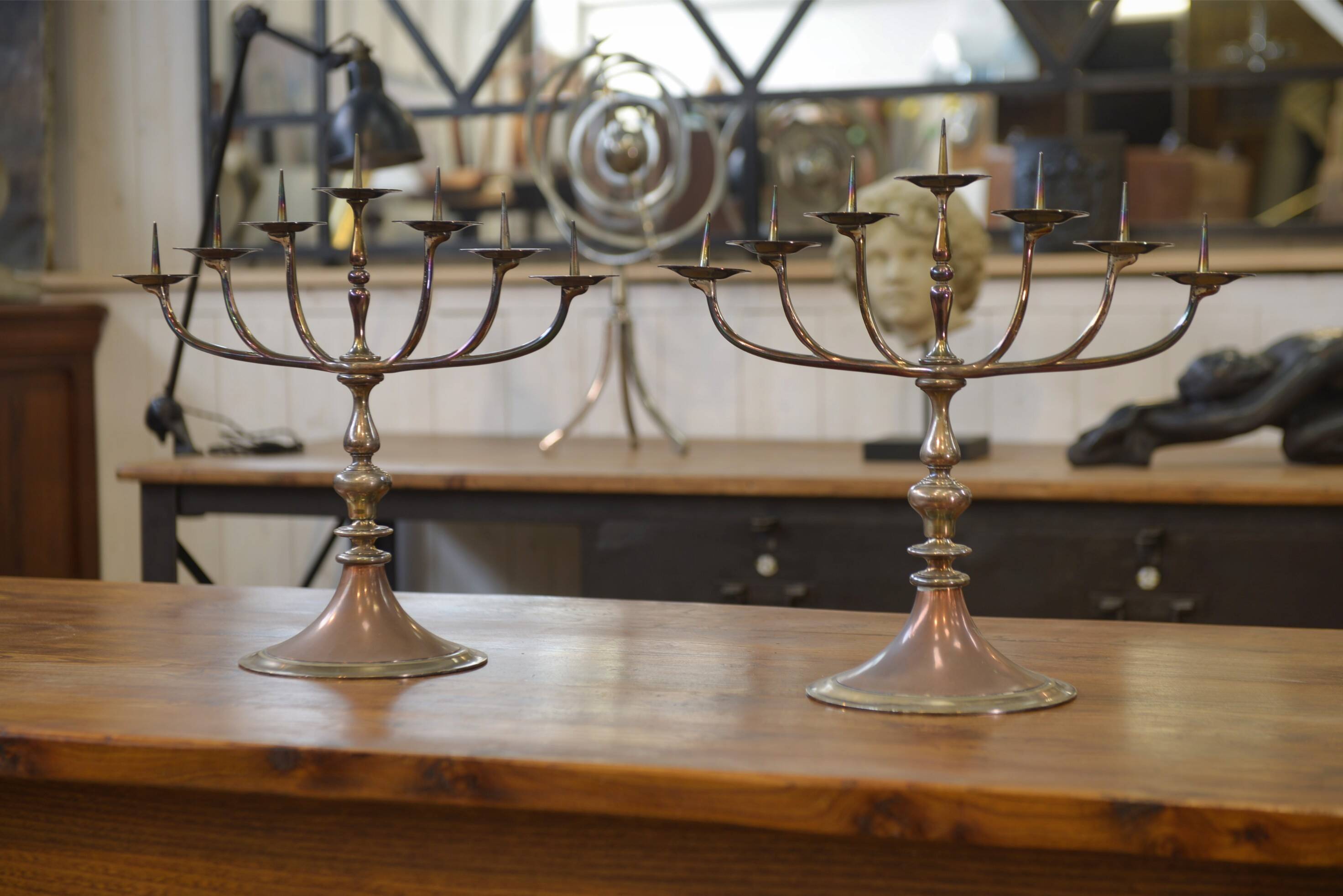 Pair of brass and copper candlesticks 1950s