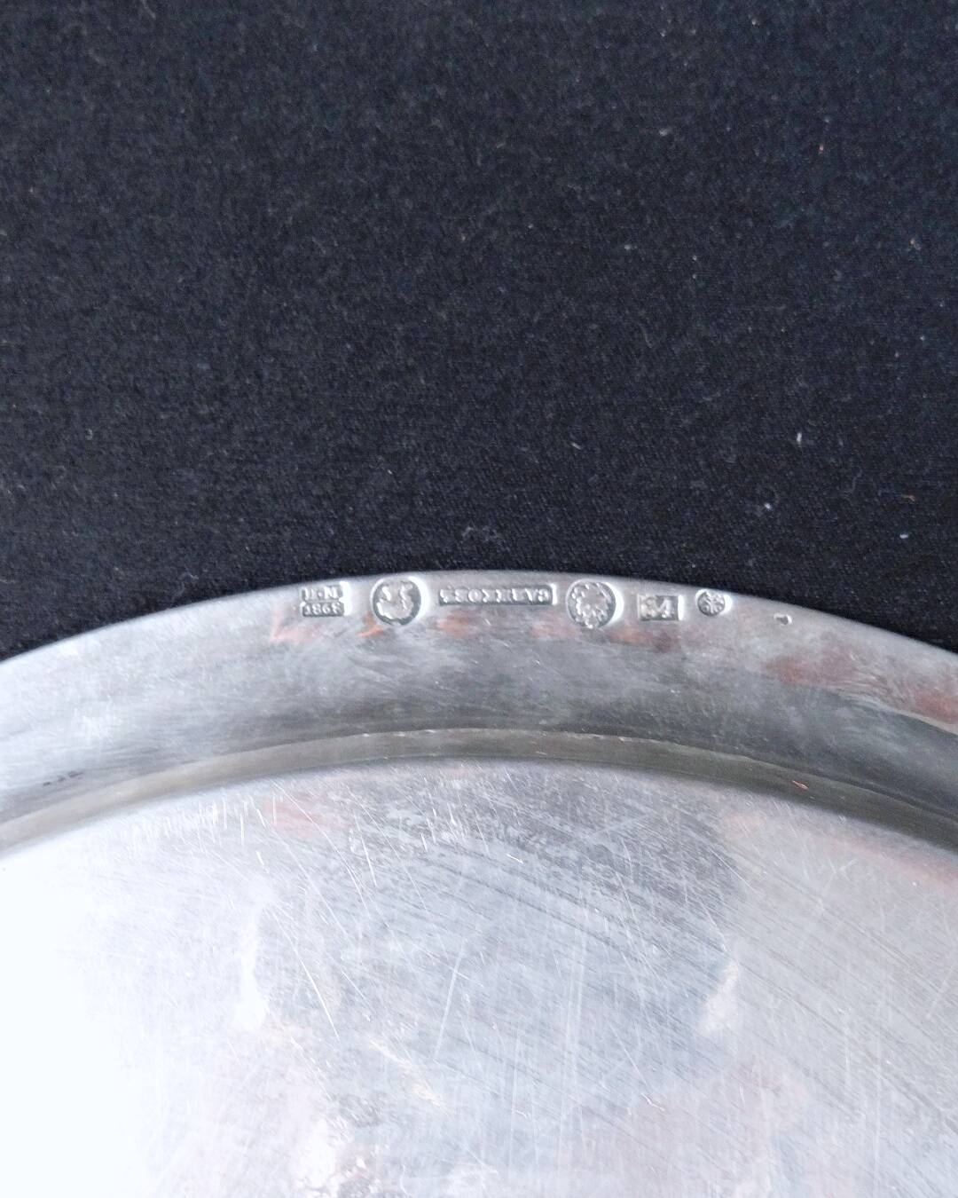 Solid silver tray signed Sazikov Russian wedding dish from 1868