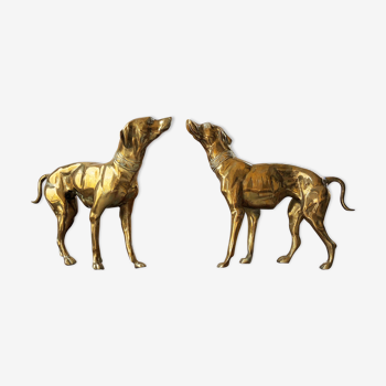 Duo of brass dog statuettes