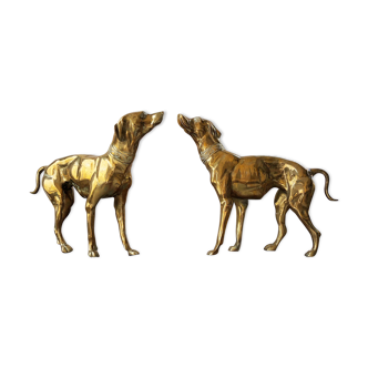 Duo of brass dog statuettes