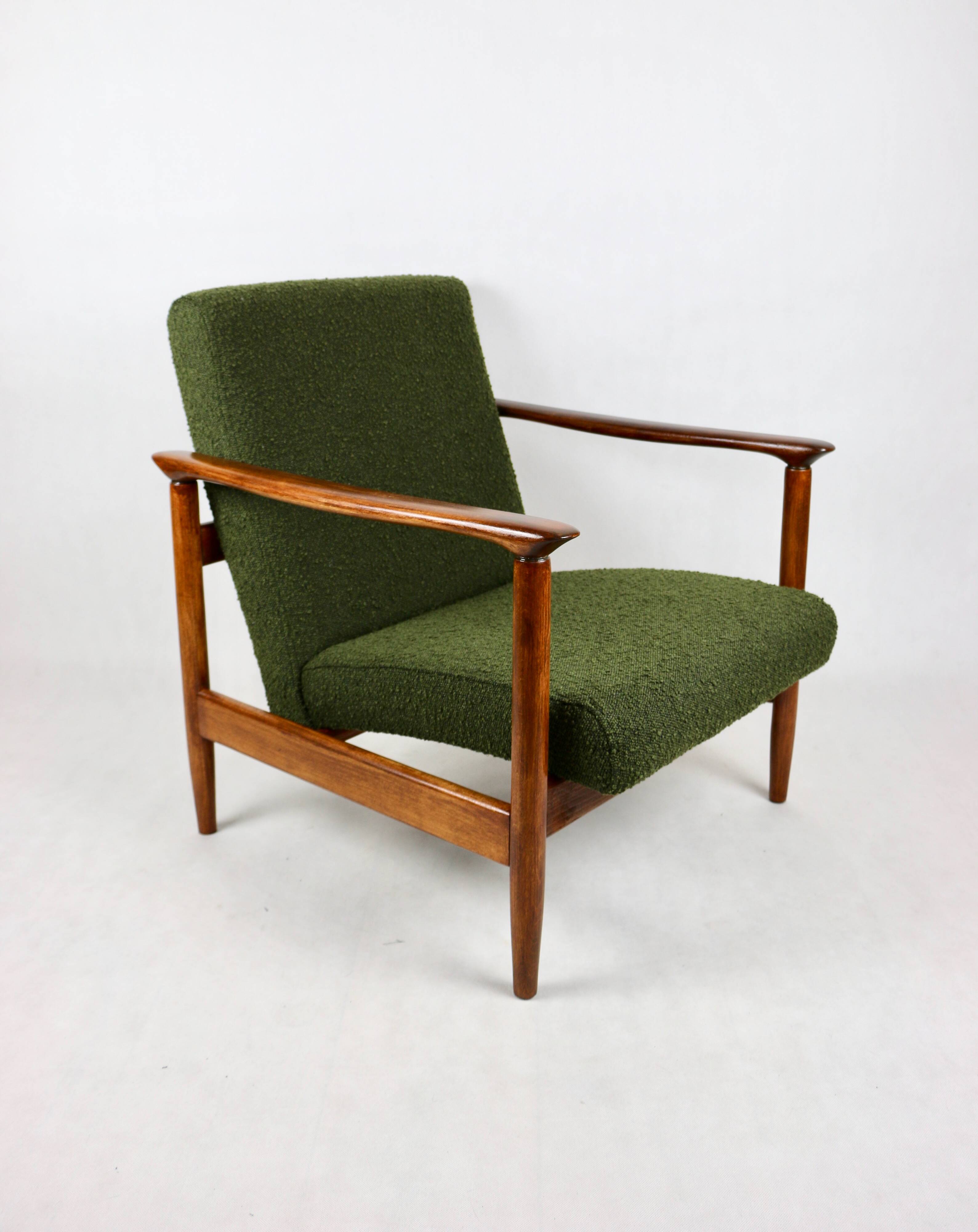 GFM-142 chair in olive boucle, attributed to Edmund Homa, 1970s