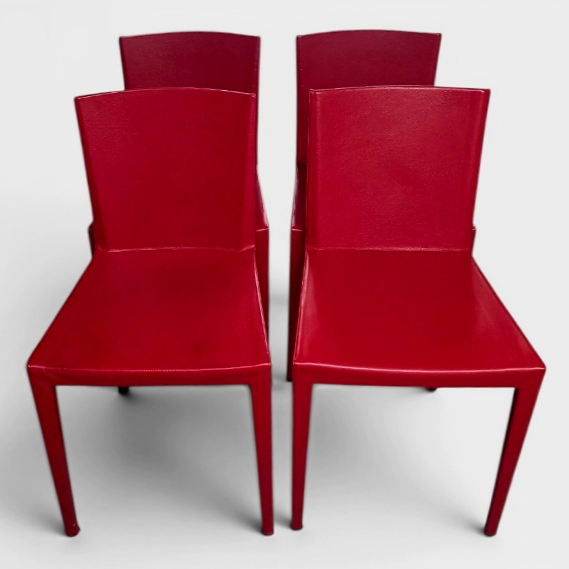 Set of 4 red saddle leather chairs - Matteo Grassi - Circa 1980