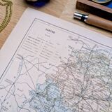 Imprimée en 1889, carte de la Sarthe. Authentique Vintage