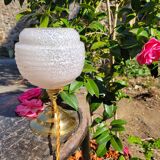 Clichy glass and brass globe lamps