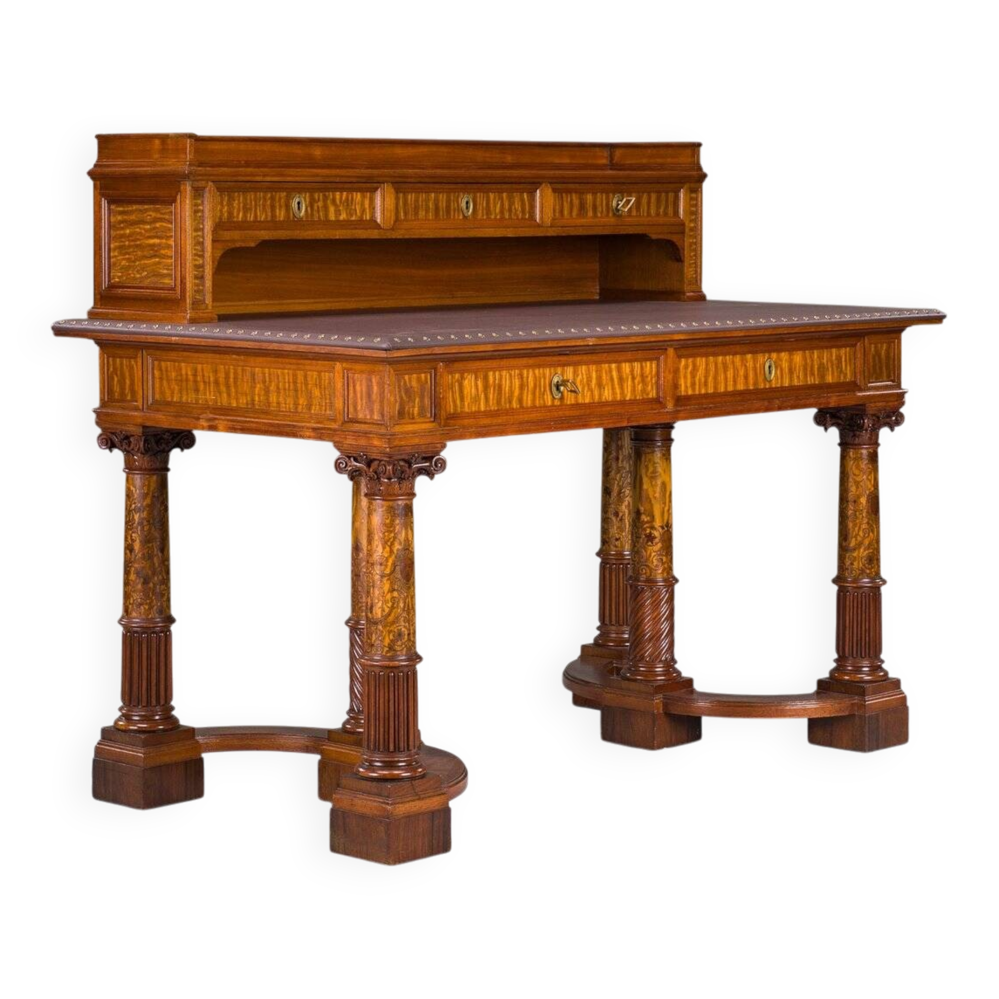 Wilhelmine secretary in walnut & exotic veneer with leather top