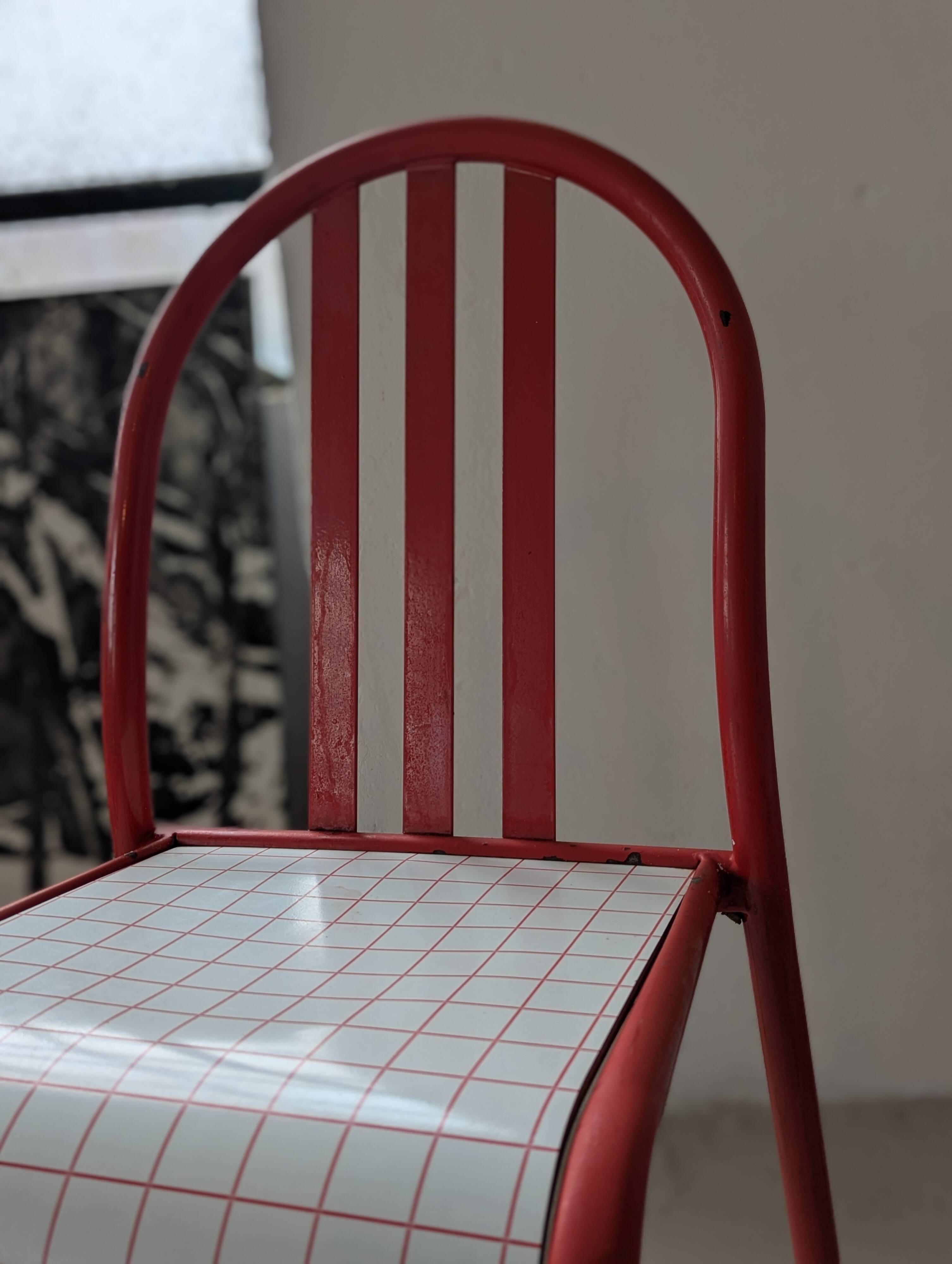 Set of 4 modernist red metal chairs
