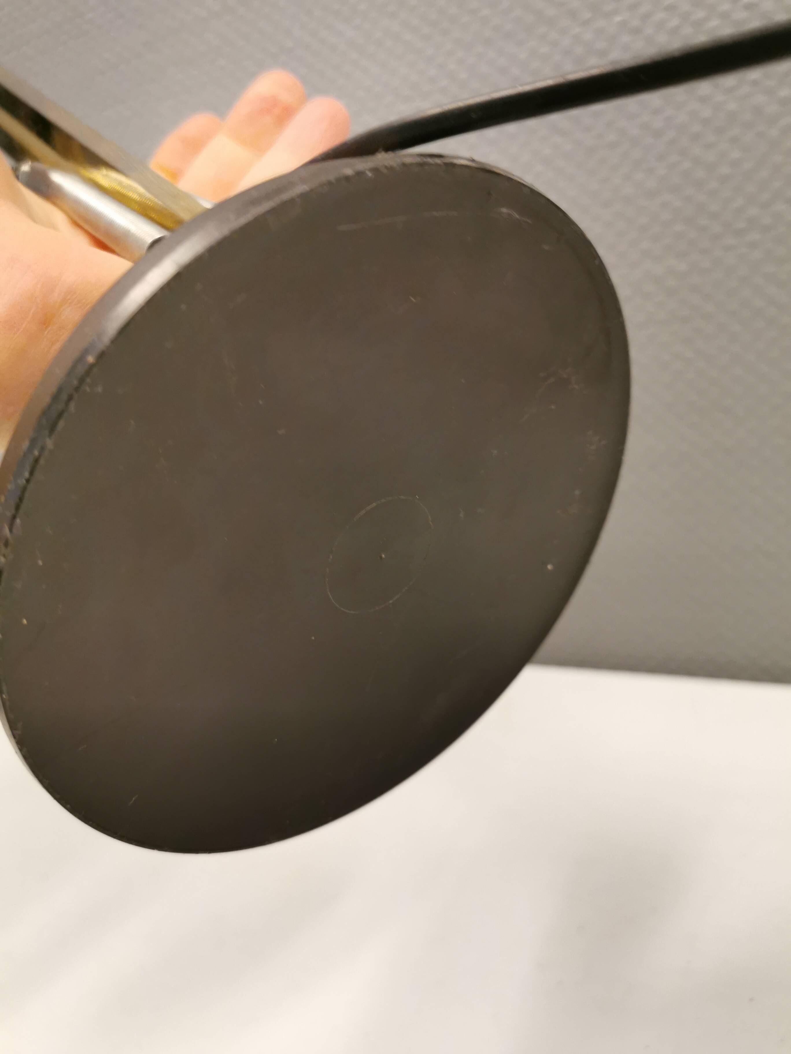 Gold coloured table lamp, Danish from Lyskaer Lighting (LB) 1980s, with black "base"