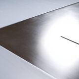 1970s COFFEE TABLE BAR BRUSHED STEEL AND BROWN MELAMINE