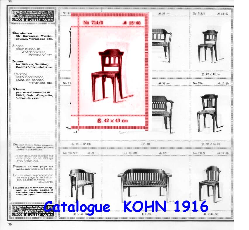 2 bistro chairs no. 714, gustave siegel for kohn, 1910. no thonet