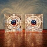 Pair of Ice Cube wall sconces in transparent bubbled glass, 1970s.