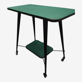 Table desserte à roulettes meuble tv pieds compas tôle pliée simili vintage