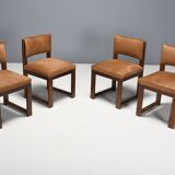 Set of 4 Minimalist Art Deco Dining Chairs in Cowhide, Netherlands, 1940s