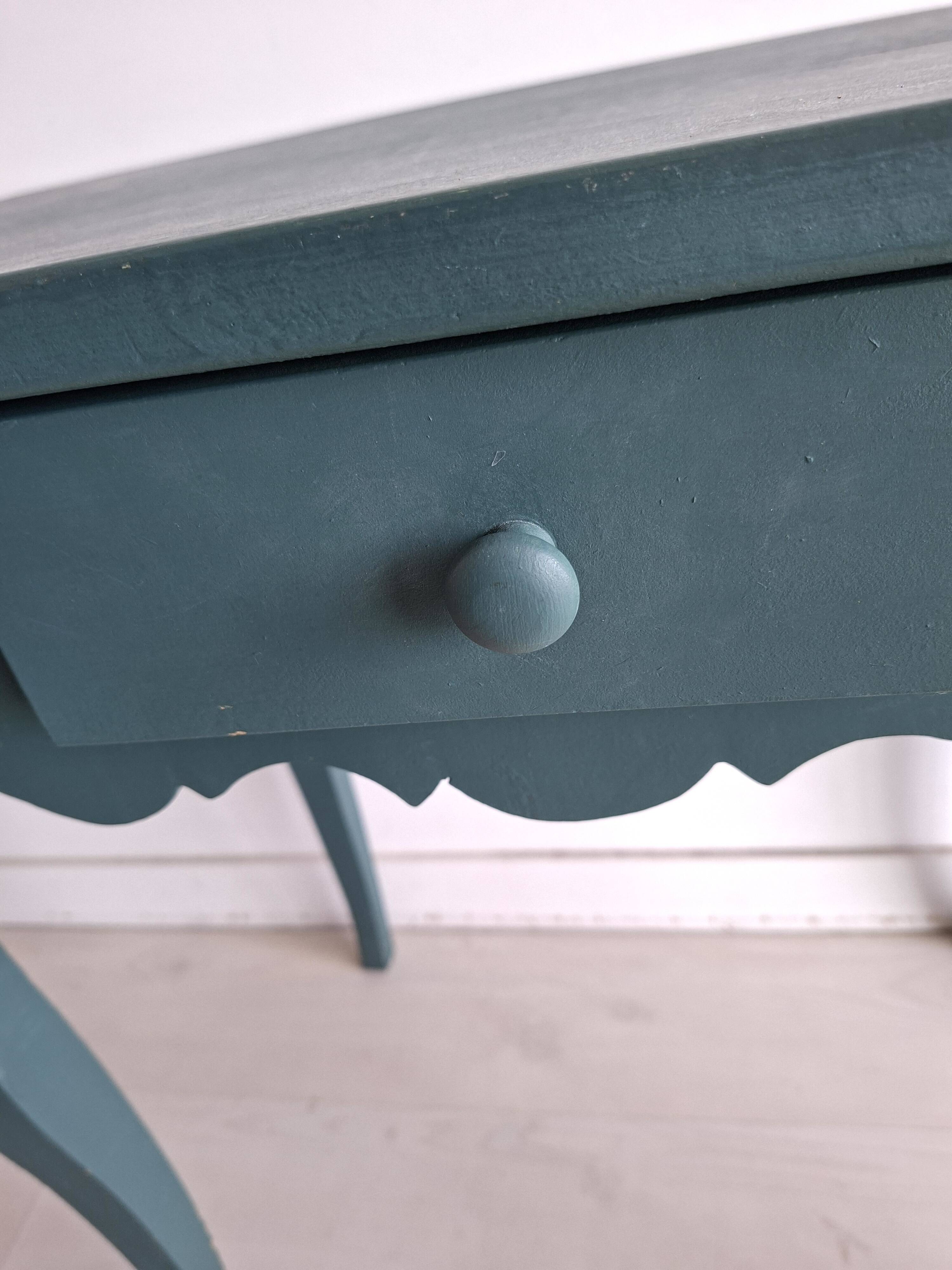 Antique Gustavian-style table painted in dark green with a drawer.