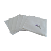 6 napkins embroidered old white cotton and flowers 43 x 43
