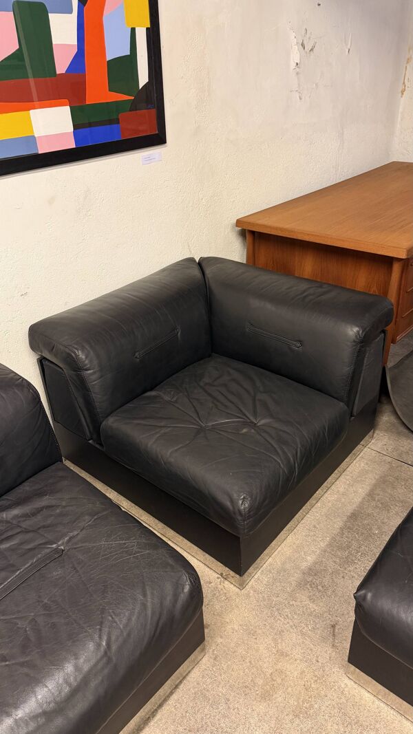 Canapé cuir 3 place + angle style Jacques Charpentier