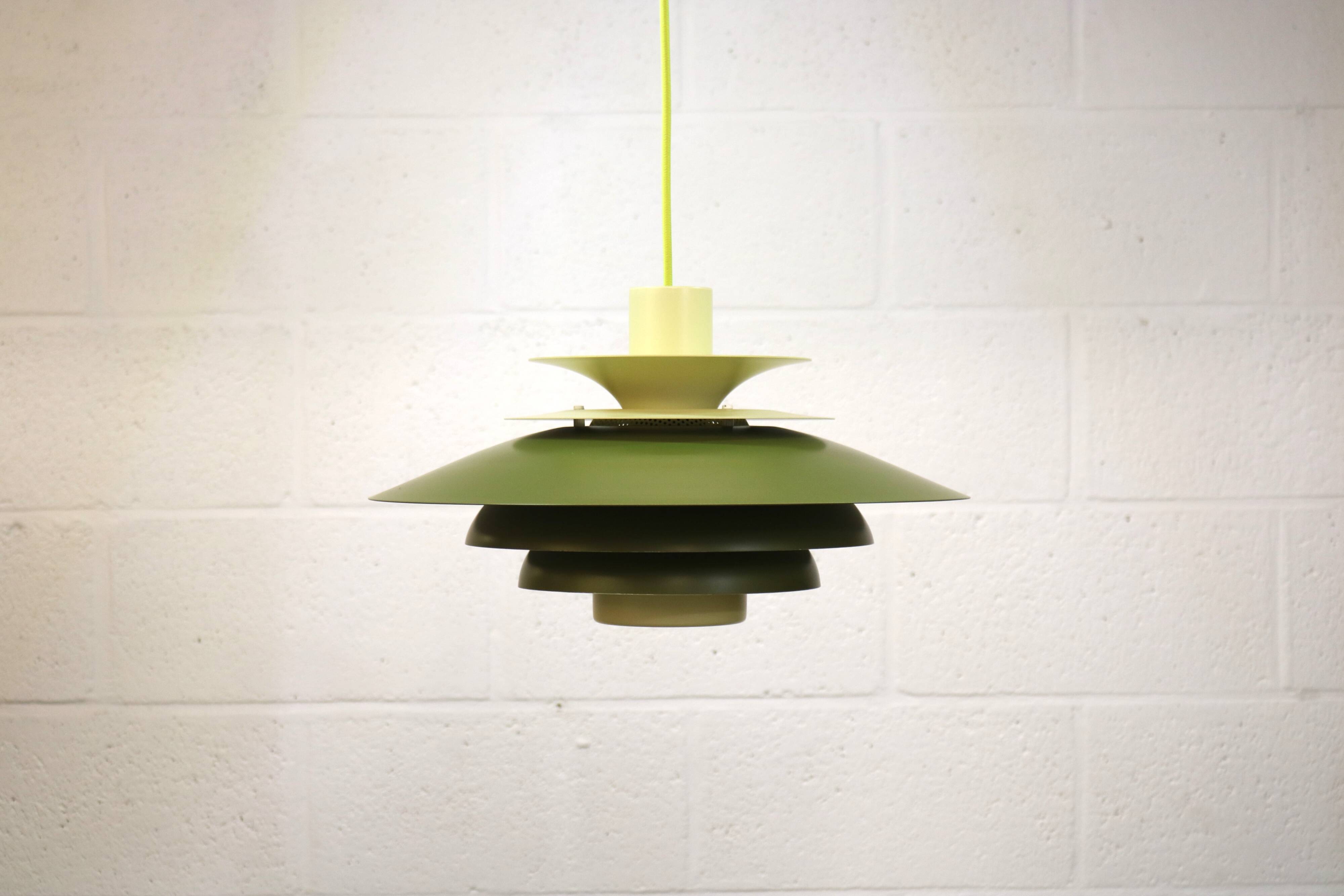Green Danish Pendant Lamp | Kurt Wiborg Verona, 1970s Mid-Century