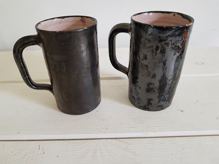 Lot of 2 cups artisanal enamelled earth 1960