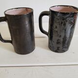 Lot of 2 cups artisanal enamelled earth 1960