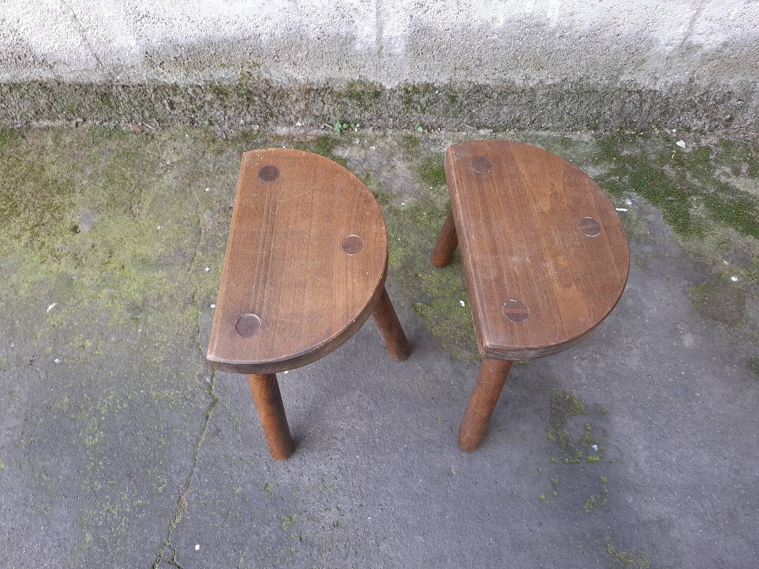 2 vintage tripod stools