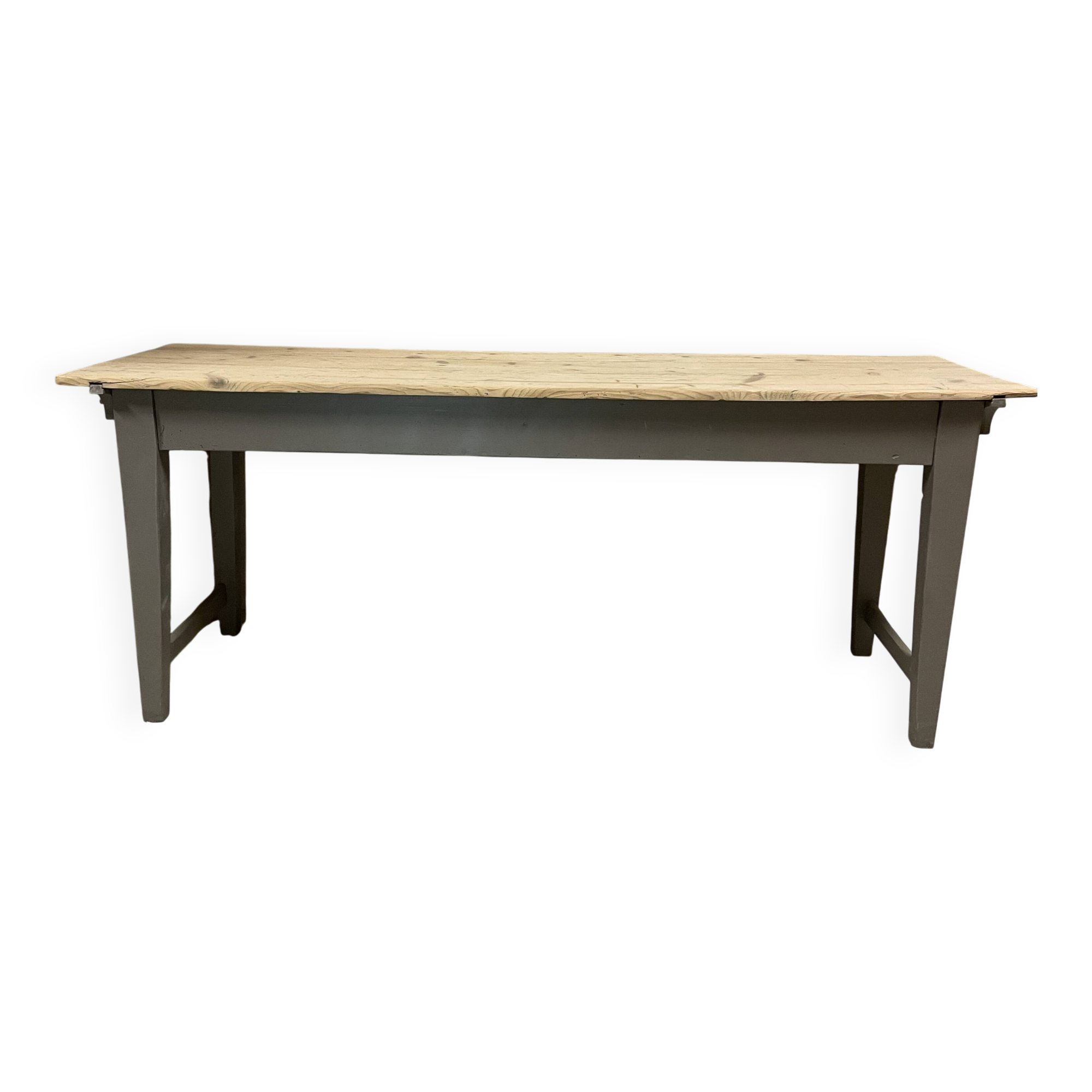 Table de ferme relookée bois et gris – charme campagne chic