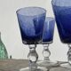 Set of 5 blue bubble stemmed glasses