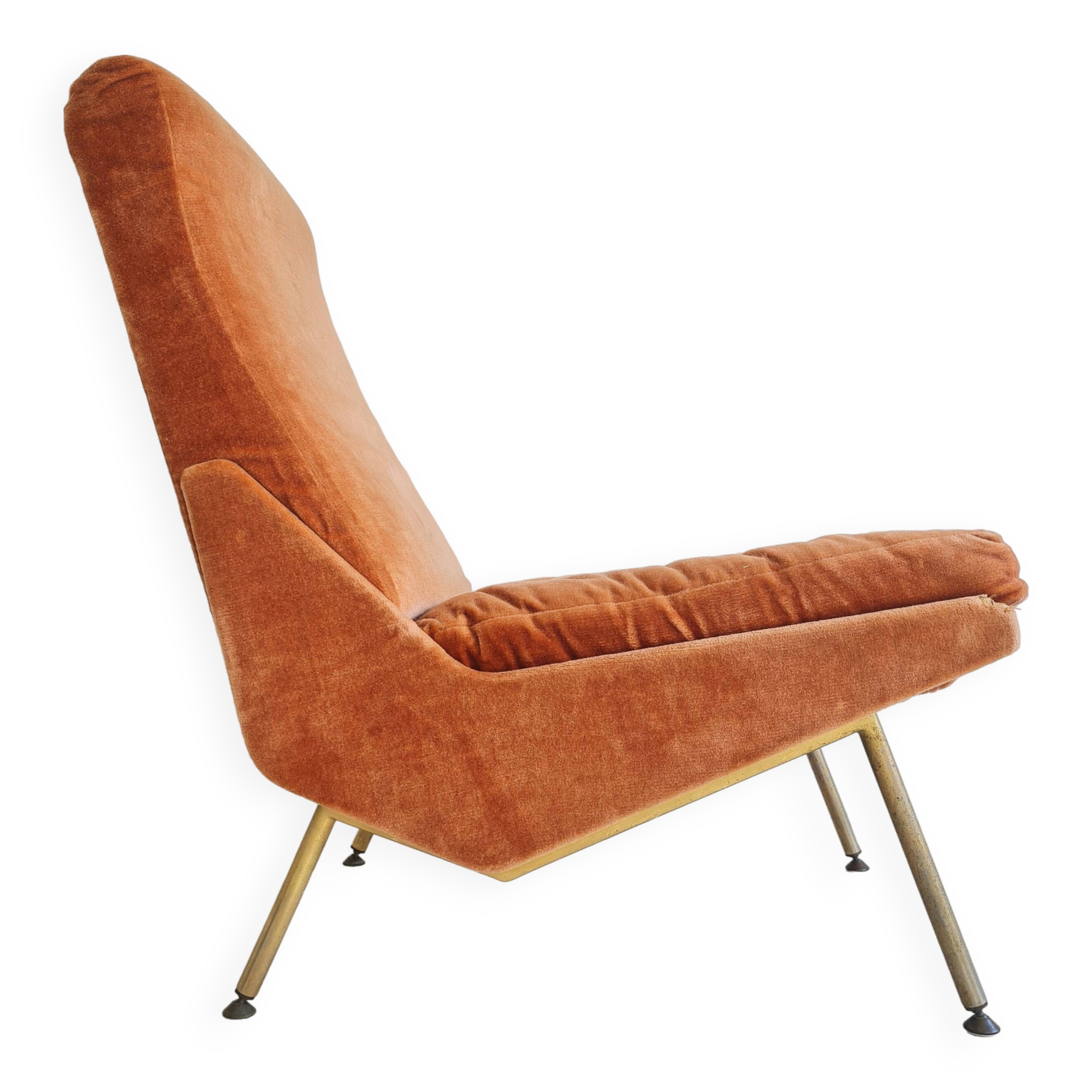 Antique Scandinavian velvet armchair with compass feet