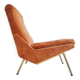 Antique Scandinavian velvet armchair with compass feet