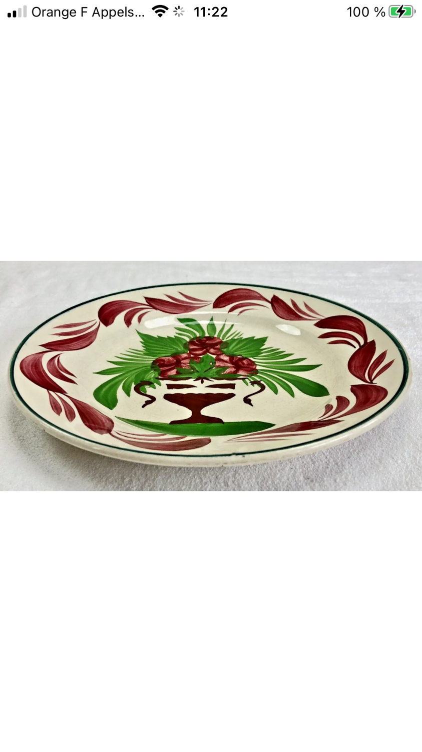 7 dessert plates XIX Sarreguemines stencil decoration