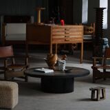 Pair of Spanish brutalist armchairs from the 1960s, wood and leather.