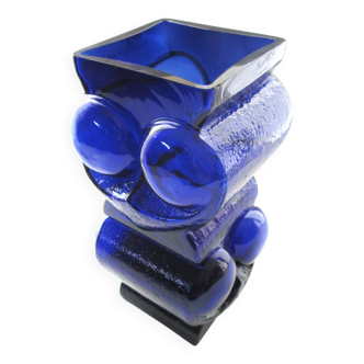 Design suédois des années 1970 Lars Hellsten Royal Krona totem moderniste Art Glass Vase pour Skruf, Suède